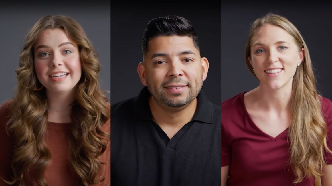 3 still images from the 3 youtube video. Portrait of 3 different people